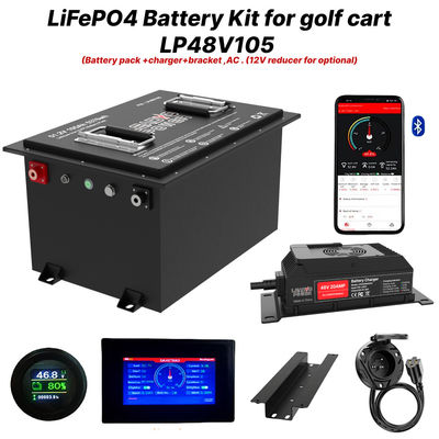 48V 105Ah 51.2V LiFePO4 Kit de batería para carrito de golf, 250A BMS, 4000+ ciclos Batería de litio, potencia máxima de 12.8kW