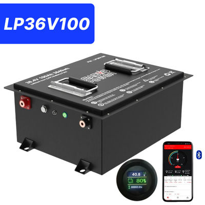 Buen precio 36V 100Ah 200Amp 36.8V Bluetooth LiFePO4 Batería de Litio para Carritos de Golf con LCD redondo, 5 años de garantía en línea